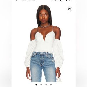 More to Come X Revolve Maud off shoulder top white